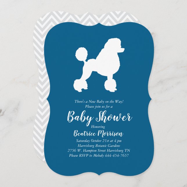 Invitación Poodle Fiesta Baby Shower French (Anverso / Reverso)