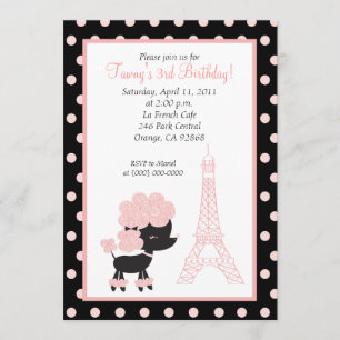 Invitación POODLE FRANCÉS PINCO Ooh la 5x7 cumpleaños