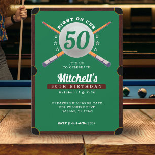 Invitación Pool Billiards 50º Partido de Cumpleaños Green