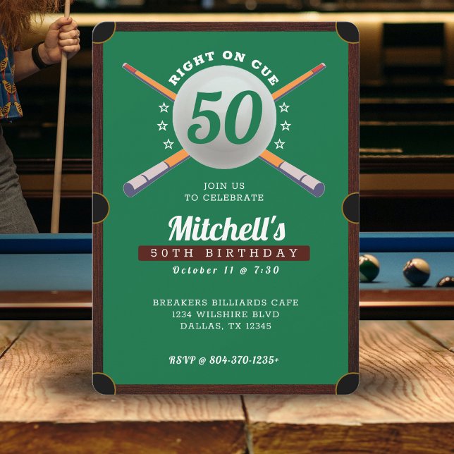 Invitación Pool Billiards 50º Partido de Cumpleaños Green (Pool Billiards 50th Birthday Party Green Invitation
)