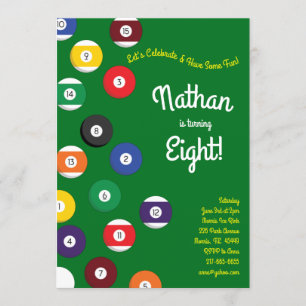 Invitación Pool Billiards Kids Birday Fiesta Sports