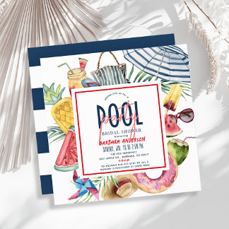 Invitación Pool Party Beach Gear July 4th Bridal Shower