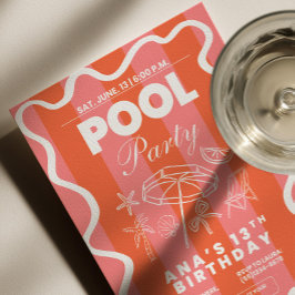 Invitación Pool Party Birthday Invitation, Teen Pool Party In