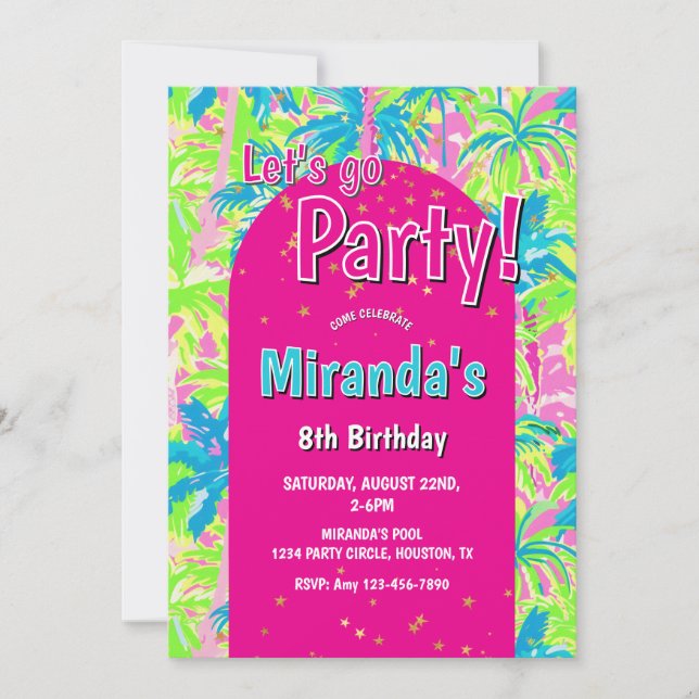 Invitación Pool Party Neon Birthday (Anverso)