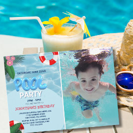 Invitación Pool Party Photo, fun Summer Birthday
