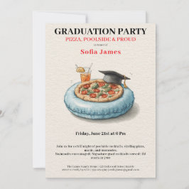 Invitación Pool Party Pizza Graduation Celebration Invitation