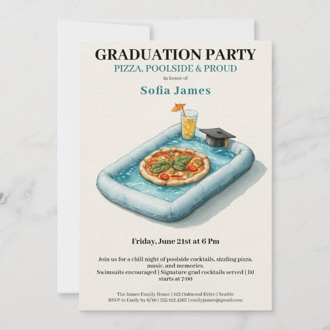 Invitación Pool Party Pizza Graduation Celebration Invitation (Anverso)