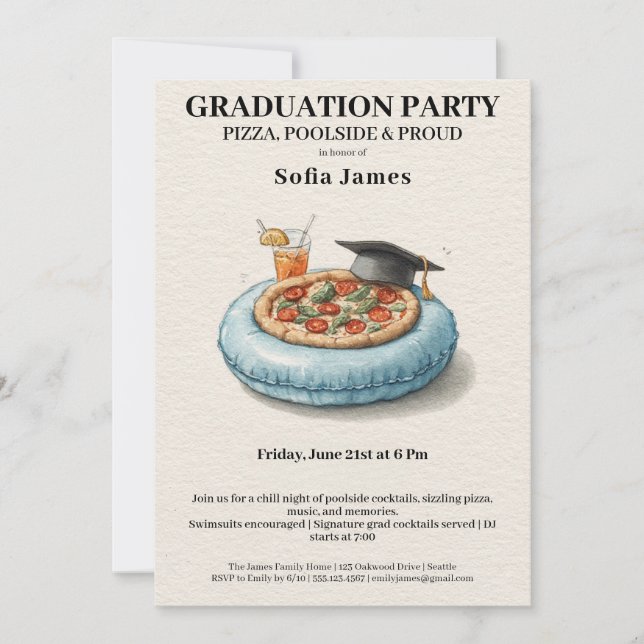 Invitación Pool Party Pizza Graduation Celebration Invitation (Anverso)