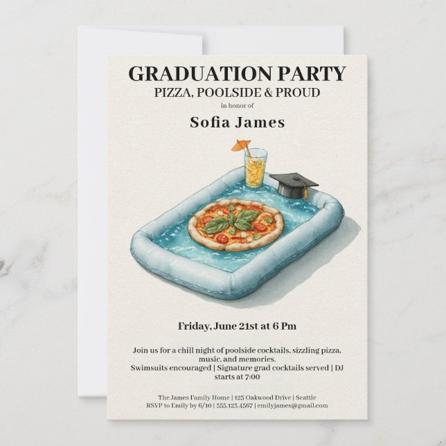 Invitación Pool Party Pizza Graduation Celebration Invitation (Anverso)