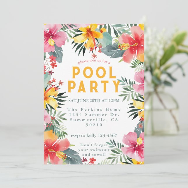 Invitación Pool Party Summer BBQ  (Anverso de pie)