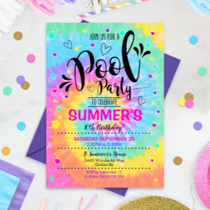 Invitación Pool Party Tie Dye Invitation Pool Birthday