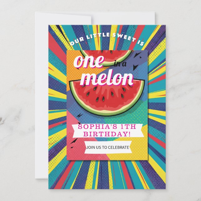 Invitación Pop Art Watermelon Party (Anverso)