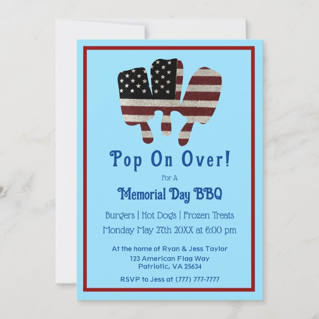 Invitación Pop azul en el Día de la Memoria Popsicas Patrióti (Anverso)