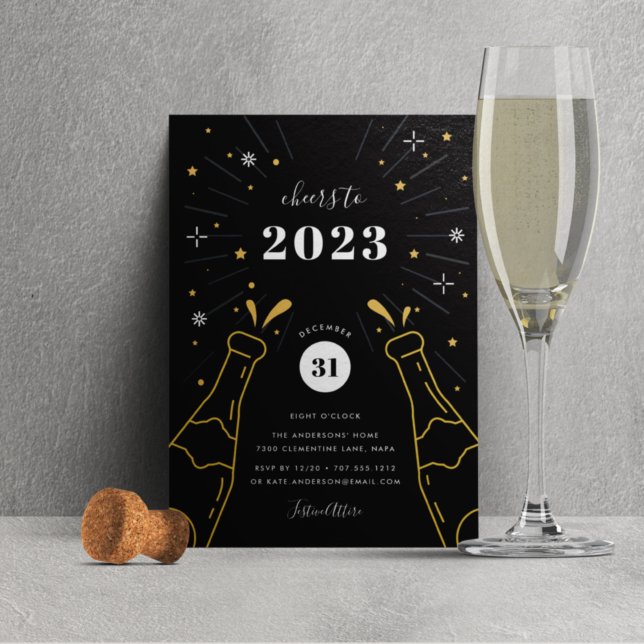 Invitación Pop champagne | Fiesta de Año Nuevo (Subido por el creador)