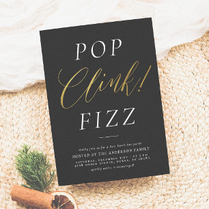 Invitación Pop Clink Fizz Elegante Fiesta de Nochevieja de