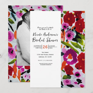 Invitación Pop de color audaz Flores acuarelas Inky nupcial