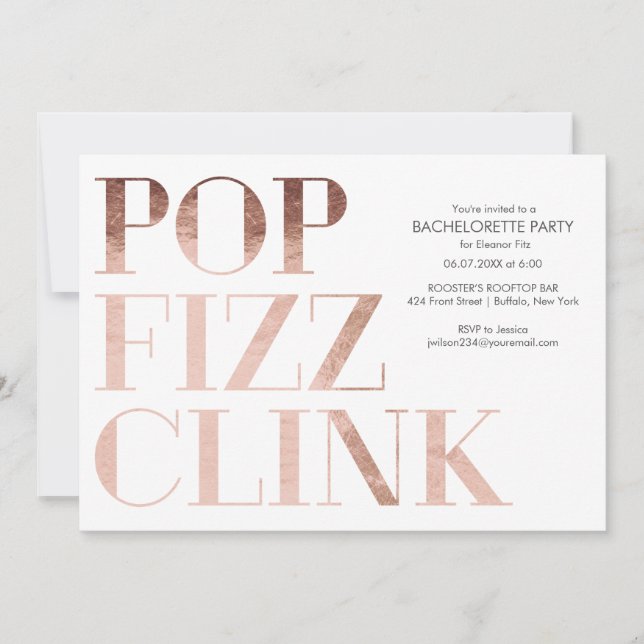 Invitación Pop Fizz Clink Bachelorette Party Invitó al Reliev (Anverso)