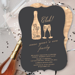 Invitación Pop Fizz Clink Champagne Moda Fiesta de Nochevieja