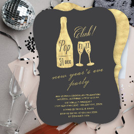 Invitación Pop Fizz Clink Champagne Moda Fiesta de Nochevieja