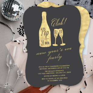 Invitación Pop Fizz Clink Champagne Moda Fiesta de Nochevieja