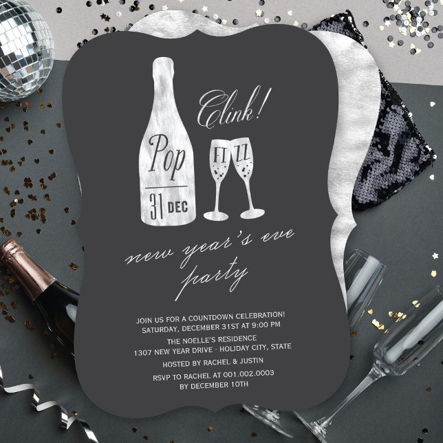 Invitación Pop Fizz Clink Champagne Moda Fiesta de Nochevieja (Subido por el creador)