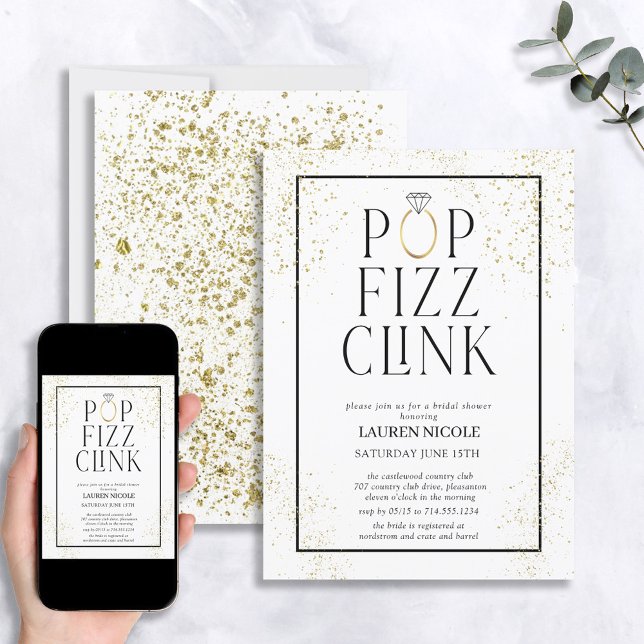 Invitación Pop Fizz Clink - Ducha de Novias de Oro Blanco (Subido por el creador)