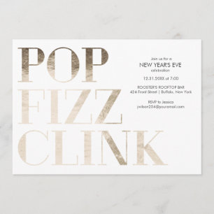 Invitación Pop Fizz Clink Faux Relieve metalizado dorado Año 