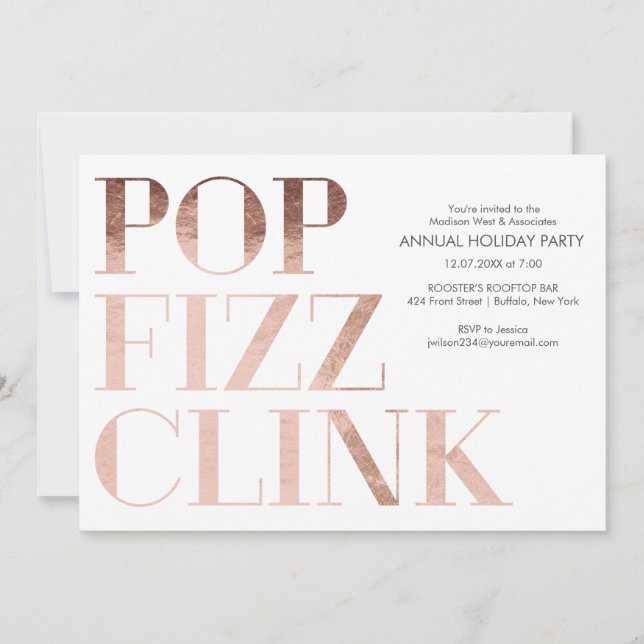 Invitación Pop Fizz Clink Faux Relieve metalizado Fiesta de N (Anverso)