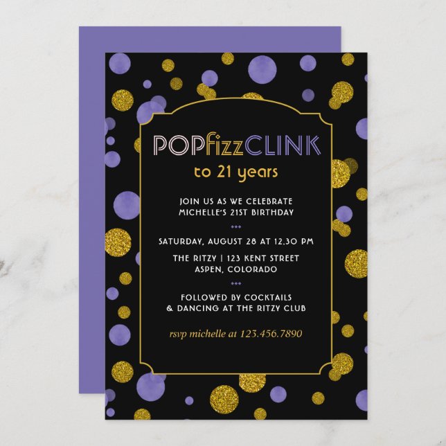 Invitación Pop Fizz Clink Milestone o cualquier Adulto Cumple (Anverso / Reverso)