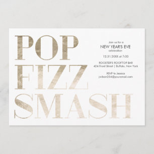 Invitación Pop Fizz Smash Hojas de Oro Falso Año Nuevo