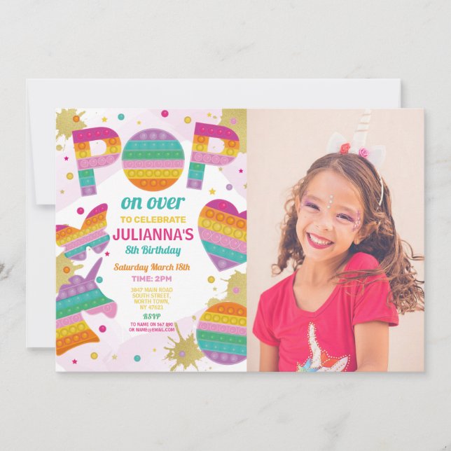 Invitación Pop it Fiesta Fidget Cumpleaños Oro Rosado Foto (Anverso)
