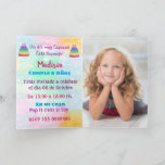 Invitación Pop It Niña<br><div class="desc">Invitación de fiesta de cumpleaños Editable Pop It,  Pastel Rainbow Pop It Fidget Toy Party,  Girl Kids Birthday,  Gold,  Photo invite</div>