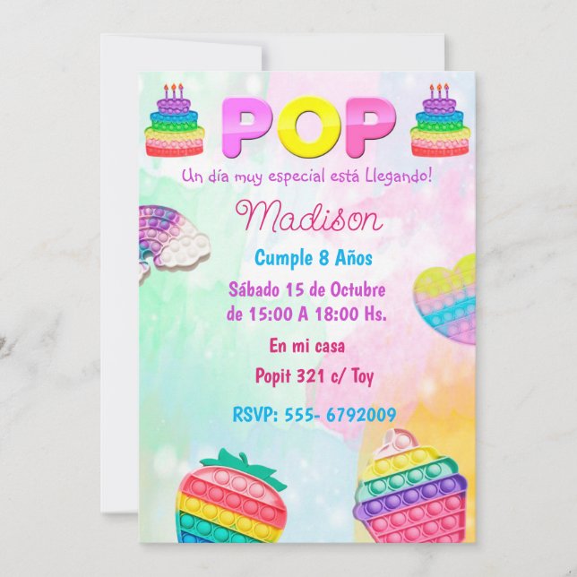 Invitación Pop It Niña (Anverso)