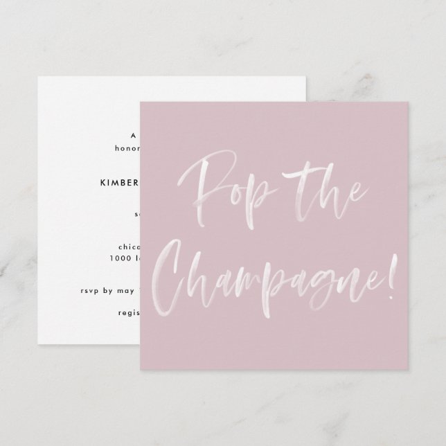 Invitación Pop la ducha de novias con caligrafía rosa de cham (Anverso / Reverso)