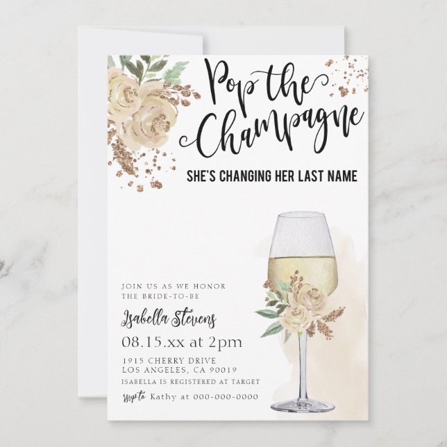 Invitación Pop La Ducha De Novias De Champagne (Anverso)