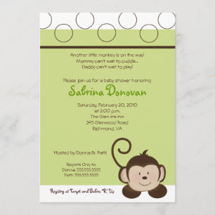Invitación POP MONKEY 5x7 Green Neutral BABY SHOWER