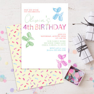 Invitación Pop on Over 4 Birthday Balloon Dog Invite