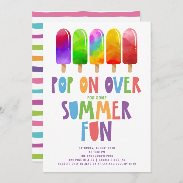 Invitación Pop On Over Popsicles SummerParty (Anverso / Reverso)