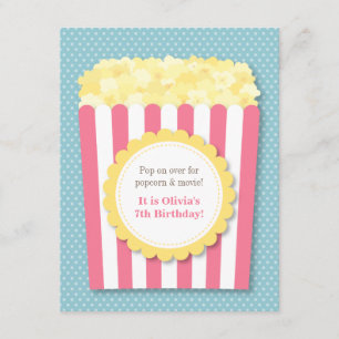 Invitación Pop Over Popcorn Movie Night Pastel Birday Party