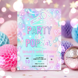 Invitación Pop Star Dance Music Tie Dye Neon Glow Cumpleaños