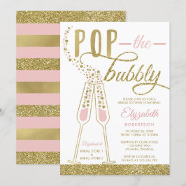 Invitación Pop The Bubbly Bridal Shower, Faux Gold