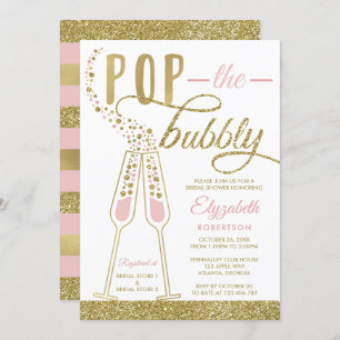 Invitación Pop The Bubbly Bridal Shower, Faux Gold