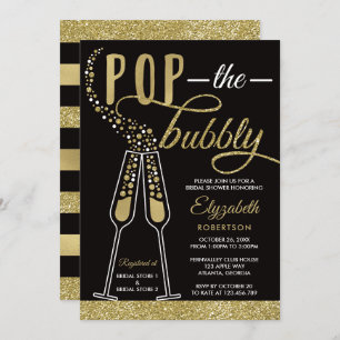Invitación Pop The Bubbly Bridal Shower, Faux Gold