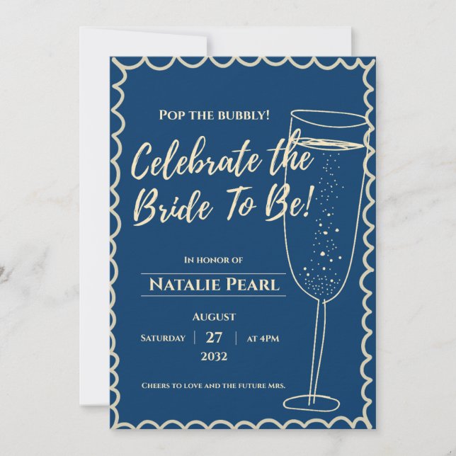 Invitación Pop the Bubbly Champagne Theme Bridal Shower  (Anverso)