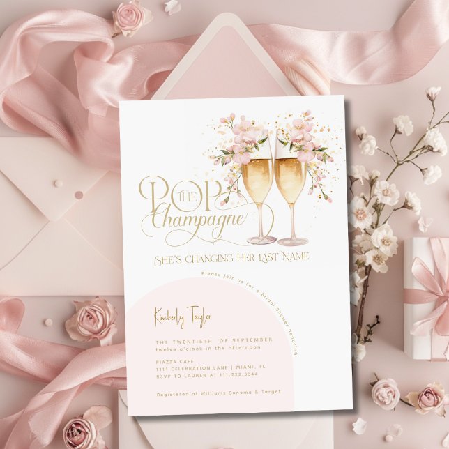 Invitación Pop The Champagne Elegant Rubor Bridal Shower (Subido por el creador)
