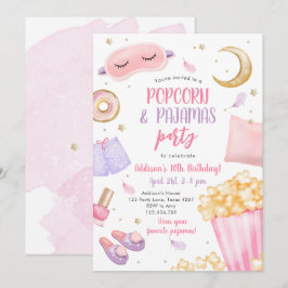 Invitación Popcorn Pajamas Sleepover Fiesta de madera Cumplea