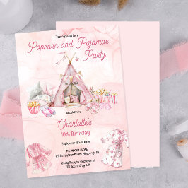 Invitación Popcorn rosa y fiesta de cumpleaños de pijamas