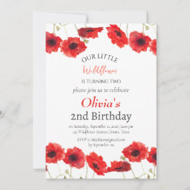 Invitación Poppies 2º Chica de cumpleaños Red Floral