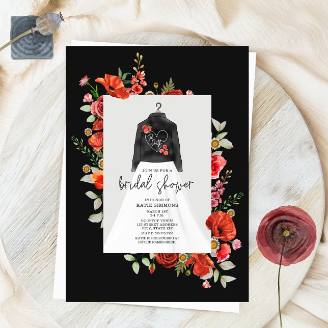 Invitación Poppies Black Leather Jacket Bridal Shower (Subido por el creador)