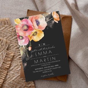 Invitación Poppies Floral Red & Black Gold Boda